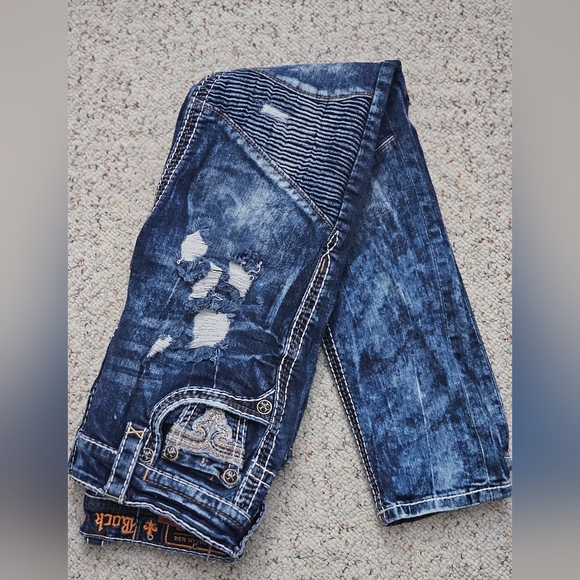 Rock Revival Dark Blue Distressed Skinny Jeans - Picture 4 of 12